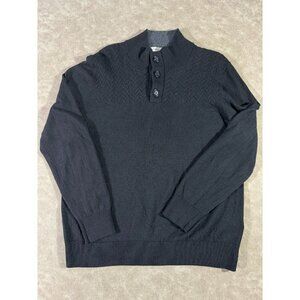 Turnburry Men Fine Merino Wool Soft Knit Henley Sweater Mock Neck Black Large